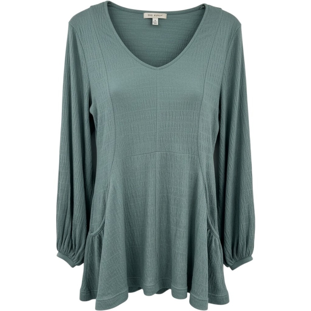 Free People Beach Teal Textured Gauze Balloon Sleeve Mini Dress Tunic Coverup S
